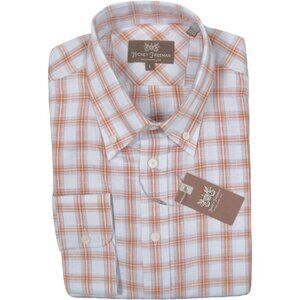 NEW! $165 Hickey Freeman Button Front Shirt! Light Blue Plaid Lightweight Cotton
